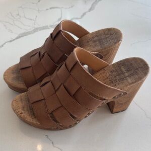 Kork-Ease Devon Tan Woven Leather Block Heel Mules